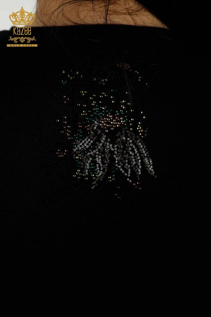 Kadın Triko Çiçek Desenli Siyah - 16963 | KAZEE Kadın Triko Çiçek Desenli Siyah - 16963 | KAZEE