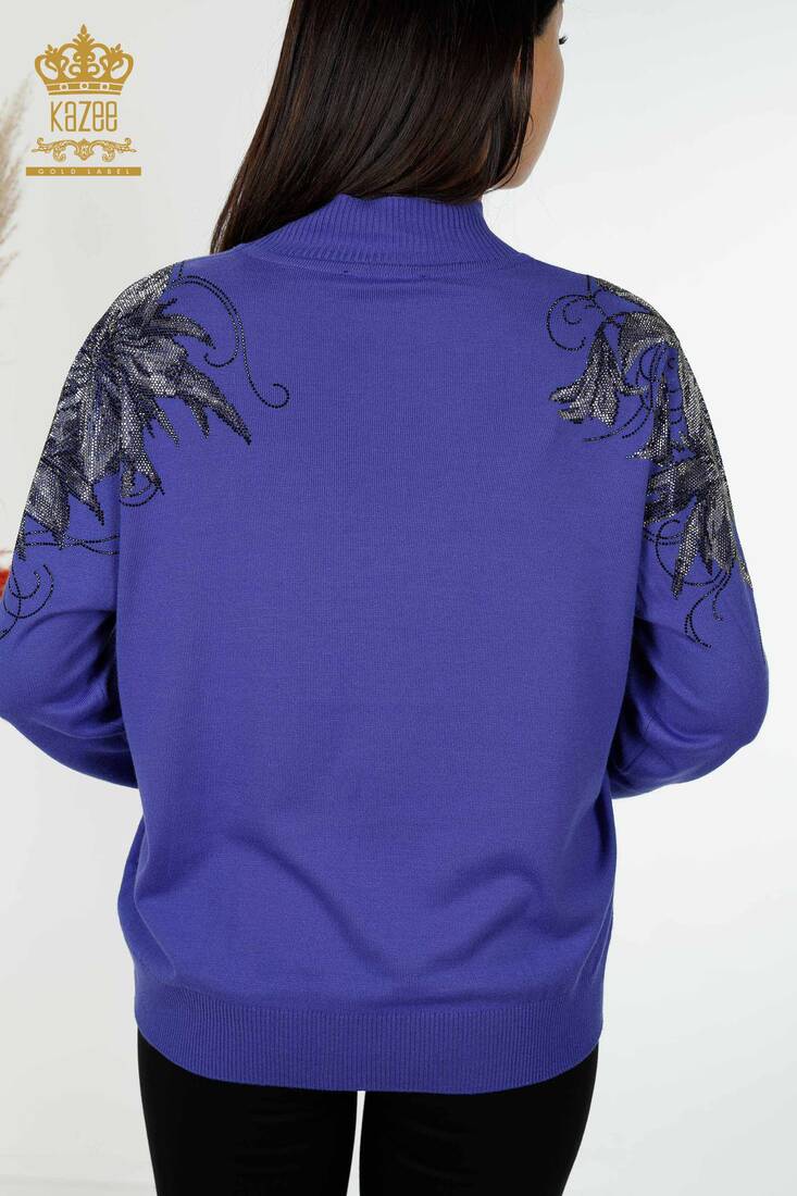 Kadın Triko Çiçek Desenli Violet - 16597 | KAZEE Kadın Triko Çiçek Desenli Violet - 16597 | KAZEE