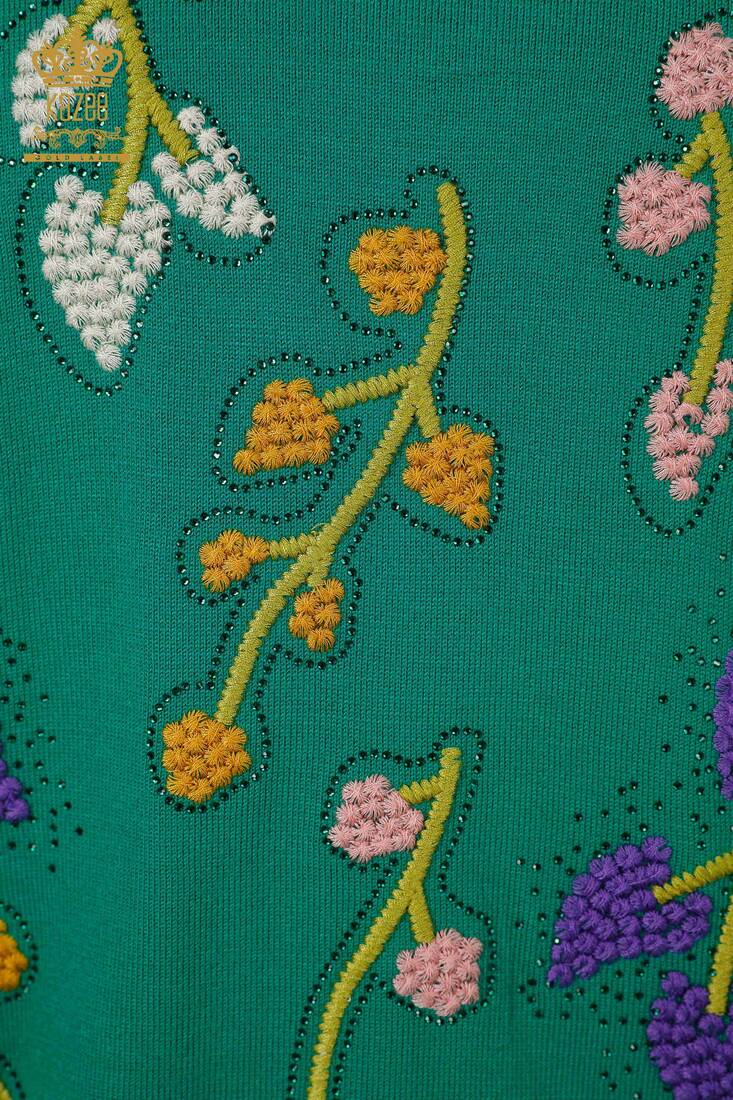 Kadın Triko Çiçek Desenli Yeşil - 16753 | KAZEE Kadın Triko Çiçek Desenli Yeşil - 16753 | KAZEE