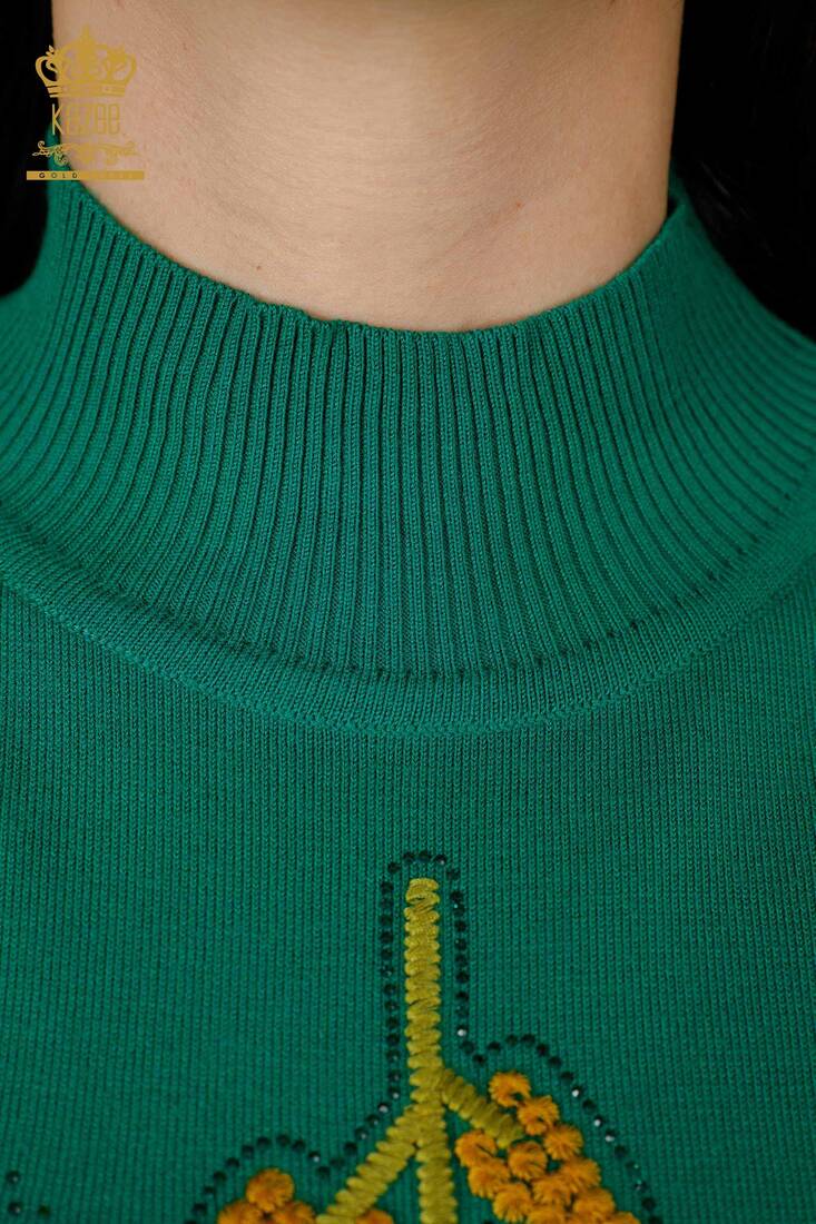 Kadın Triko Çiçek Desenli Yeşil - 16753 | KAZEE Kadın Triko Çiçek Desenli Yeşil - 16753 | KAZEE