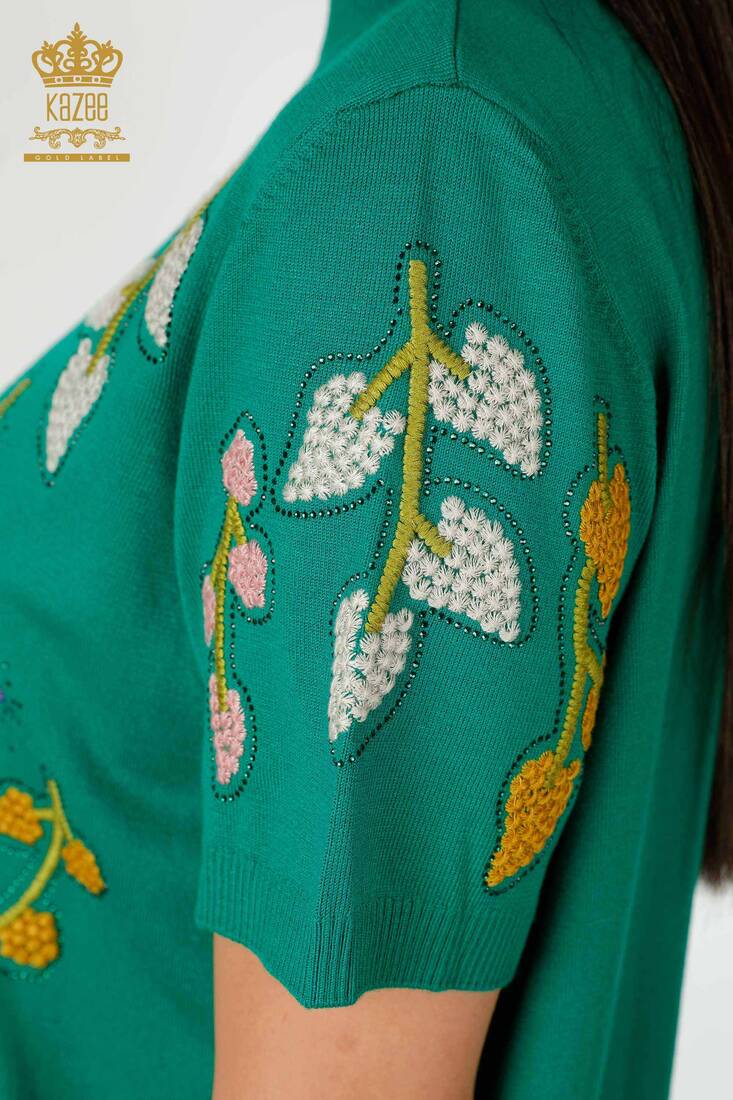 Kadın Triko Çiçek Desenli Yeşil - 16753 | KAZEE Kadın Triko Çiçek Desenli Yeşil - 16753 | KAZEE