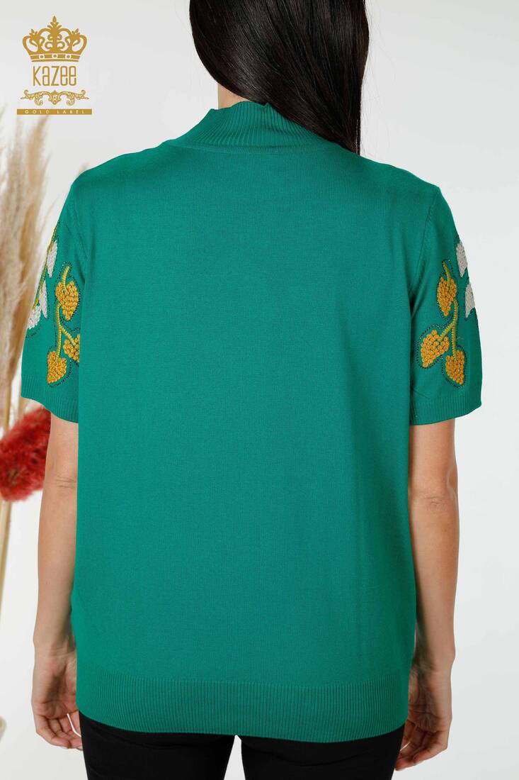 Kadın Triko Çiçek Desenli Yeşil - 16753 | KAZEE Kadın Triko Çiçek Desenli Yeşil - 16753 | KAZEE