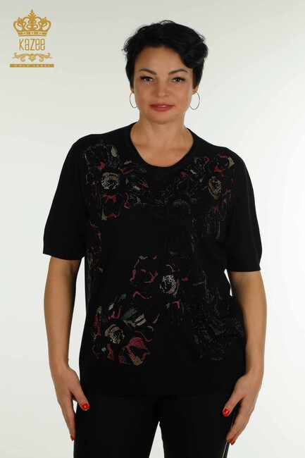 Kazee - Kadın Triko Çiçek Taş Detaylı Siyah - 30313 | KAZEE Kazee - Kadın Triko Çiçek Taş Detaylı Siyah - 30313 | KAZEE