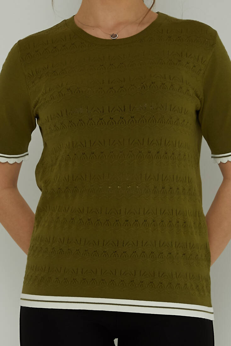 Kadın Triko Delik Detaylı Koyu Yeşil - 31762 | KAZEE Kadın Triko Delik Detaylı Koyu Yeşil - 31762 | KAZEE