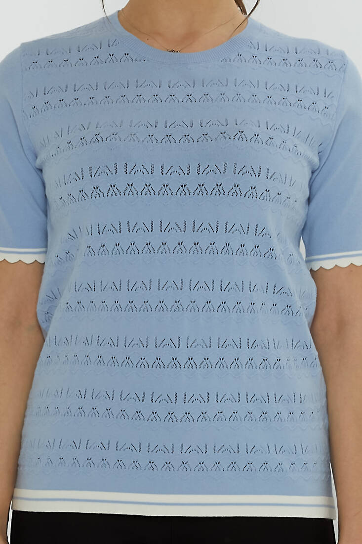 Kadın Triko Delik Detaylı Mavi - 31762 | KAZEE Kadın Triko Delik Detaylı Mavi - 31762 | KAZEE
