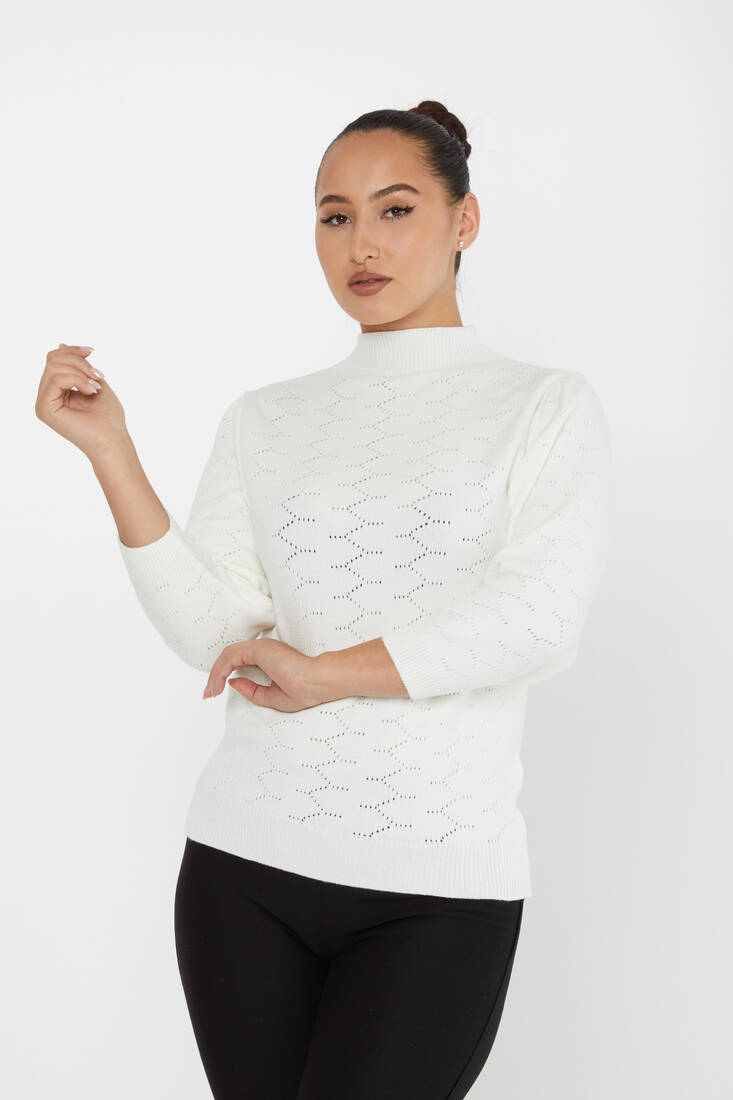 Kadın Triko Desenli Ekru - 30341 | KAZEE