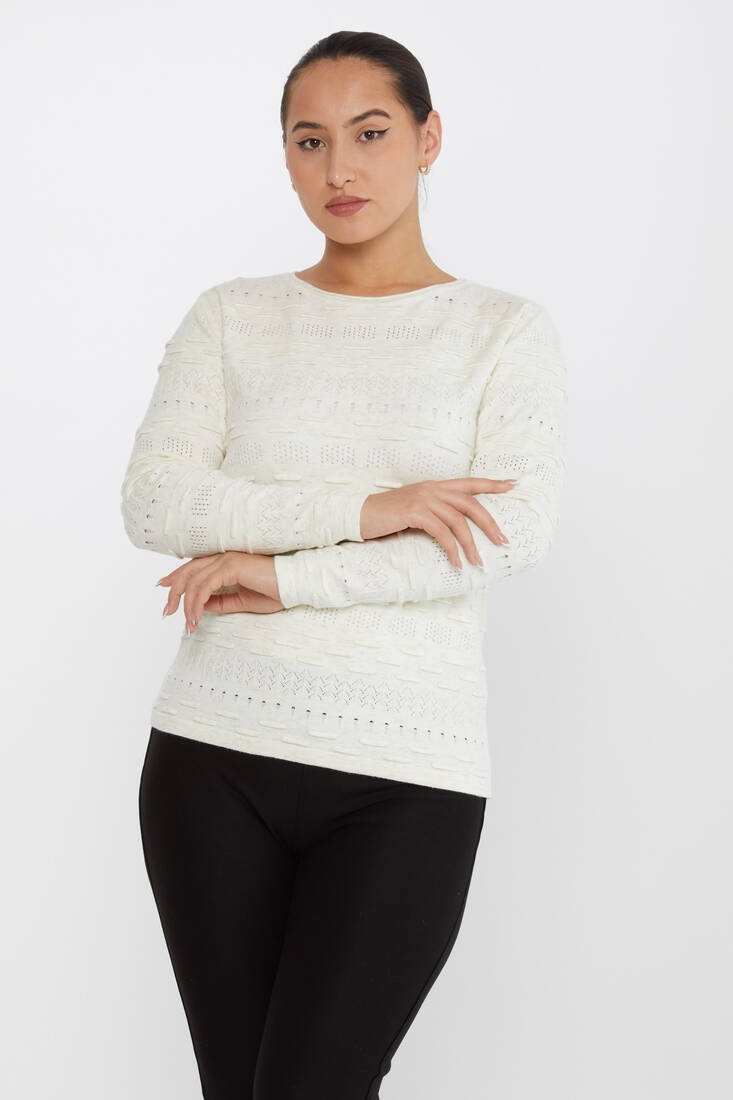 Kazee - Kadın Triko Desenli Ekru - 31627 | KAZEE