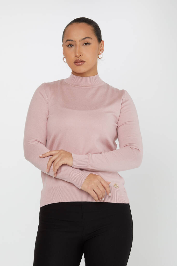 Kadın Triko Dik Yaka Basic Açık Pembe - 30613 | KAZEE