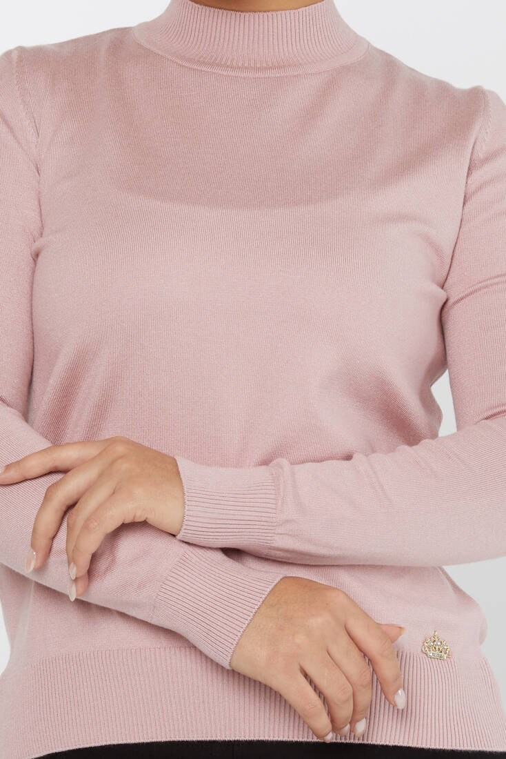 Kadın Triko Dik Yaka Basic Açık Pembe - 30613 | KAZEE