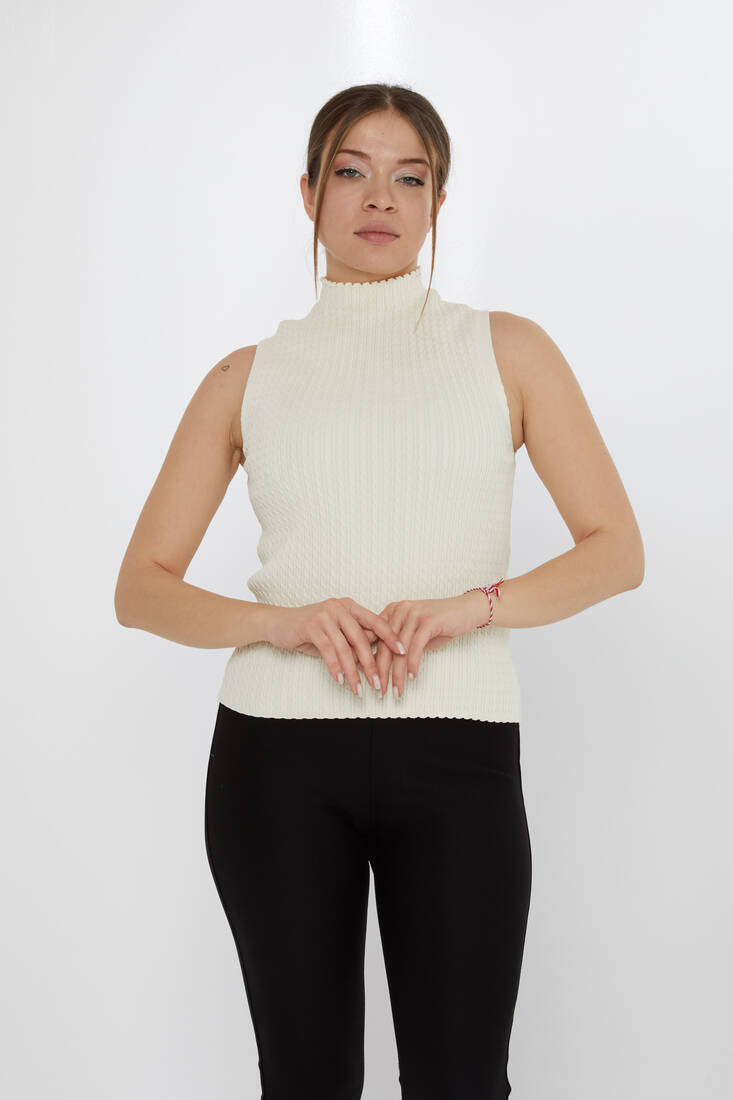 Kazee - Kadın Triko Dik Yaka Ekru - 31658 | KAZEE