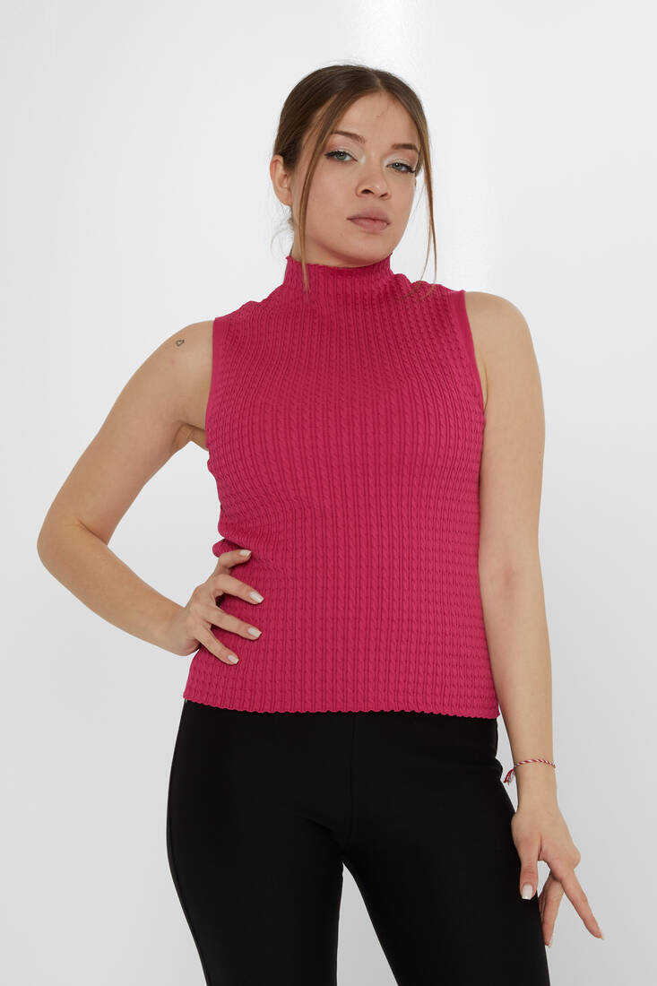 Kadın Triko Dik Yaka Fuşya - 31658 | KAZEE Kadın Triko Dik Yaka Fuşya - 31658 | KAZEE