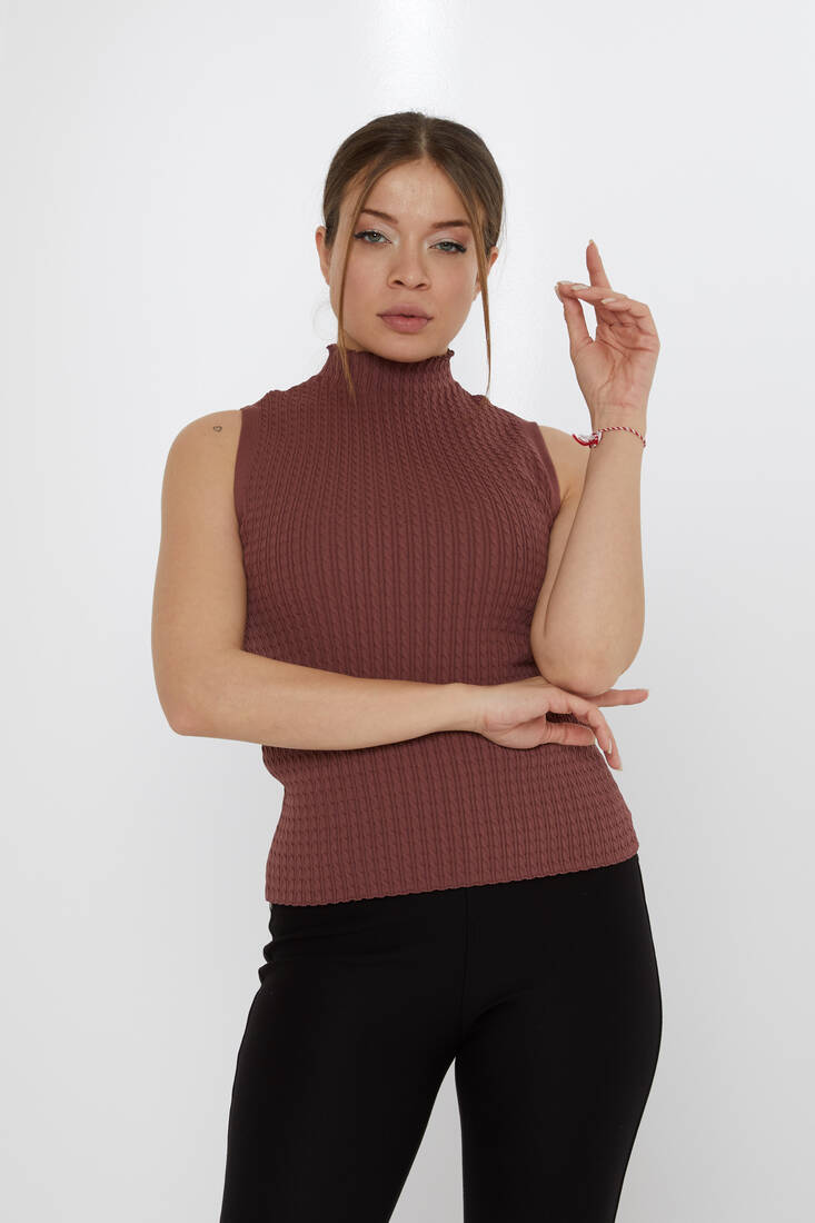 Kazee - Kadın Triko Dik Yaka Gül Kurusu - 31658 | KAZEE