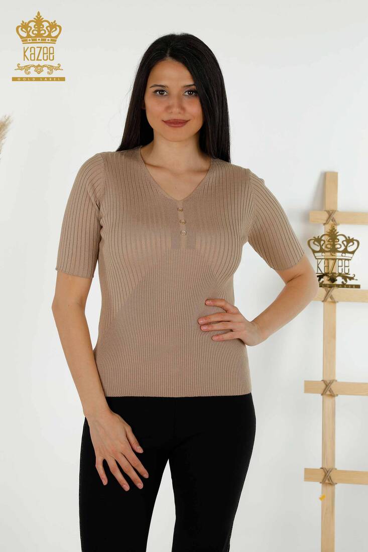 Kazee - Kadın Triko Düğme Detaylı Bej - 30043 | KAZEE Kazee - Kadın Triko Düğme Detaylı Bej - 30043 | KAZEE