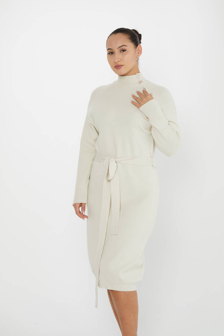 Kazee - Kadın Triko Elbise Düğme Detaylı Ekru - 30283 | KAZEE Kazee - Kadın Triko Elbise Düğme Detaylı Ekru - 30283 | KAZEE