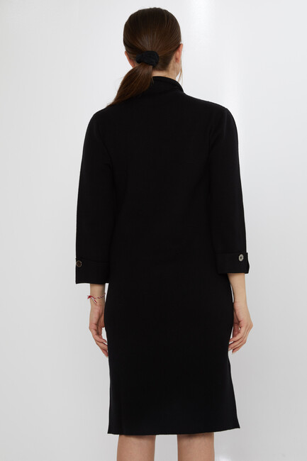 Kadın Triko Elbise Düğme Detaylı Siyah - 30968 | KAZEE - Thumbnail