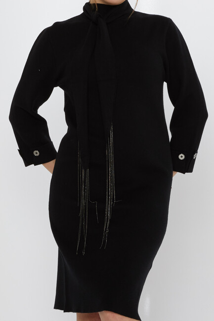 Kadın Triko Elbise Düğme Detaylı Siyah - 30968 | KAZEE - Thumbnail