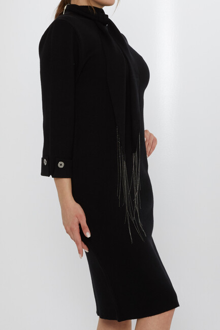 Kadın Triko Elbise Düğme Detaylı Siyah - 30968 | KAZEE - Thumbnail