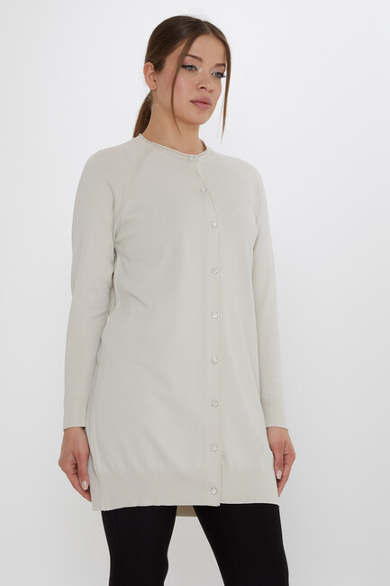 Kadın Triko Hırka Düğme Detaylı Açık Bej - 31846 | KAZEE - Thumbnail