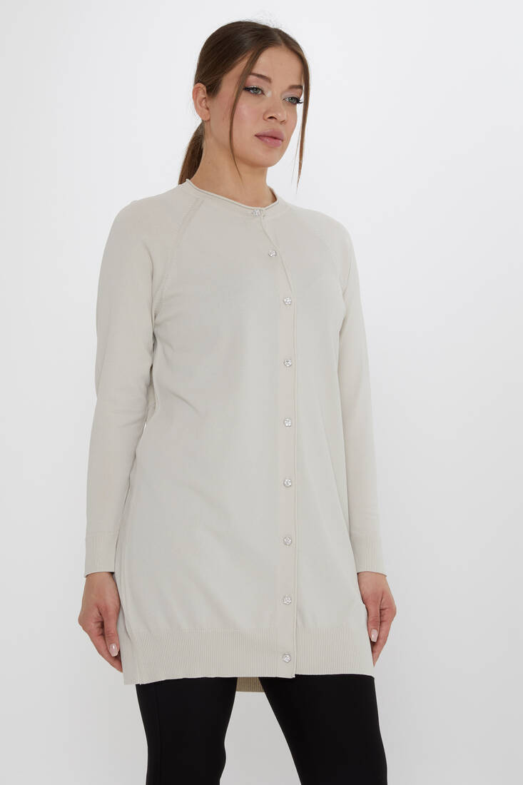 Kadın Triko Hırka Düğme Detaylı Açık Bej - 31846 | KAZEE Kadın Triko Hırka Düğme Detaylı Açık Bej - 31846 | KAZEE