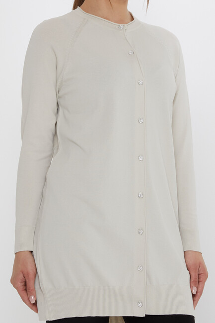 Kadın Triko Hırka Düğme Detaylı Açık Bej - 31846 | KAZEE - Thumbnail