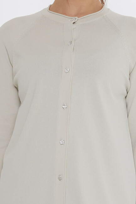 Kadın Triko Hırka Düğme Detaylı Açık Bej - 31846 | KAZEE - Thumbnail