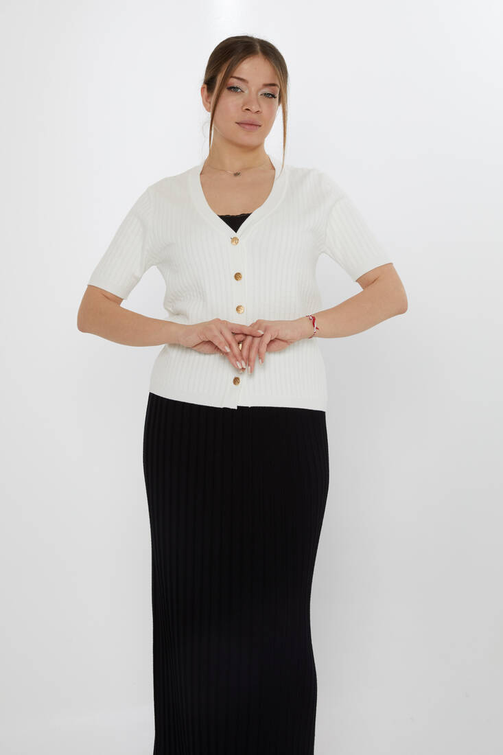 KAZEE - Kadın Triko Hırka Düğme Detaylı Ekru - 30701 | KAZEE