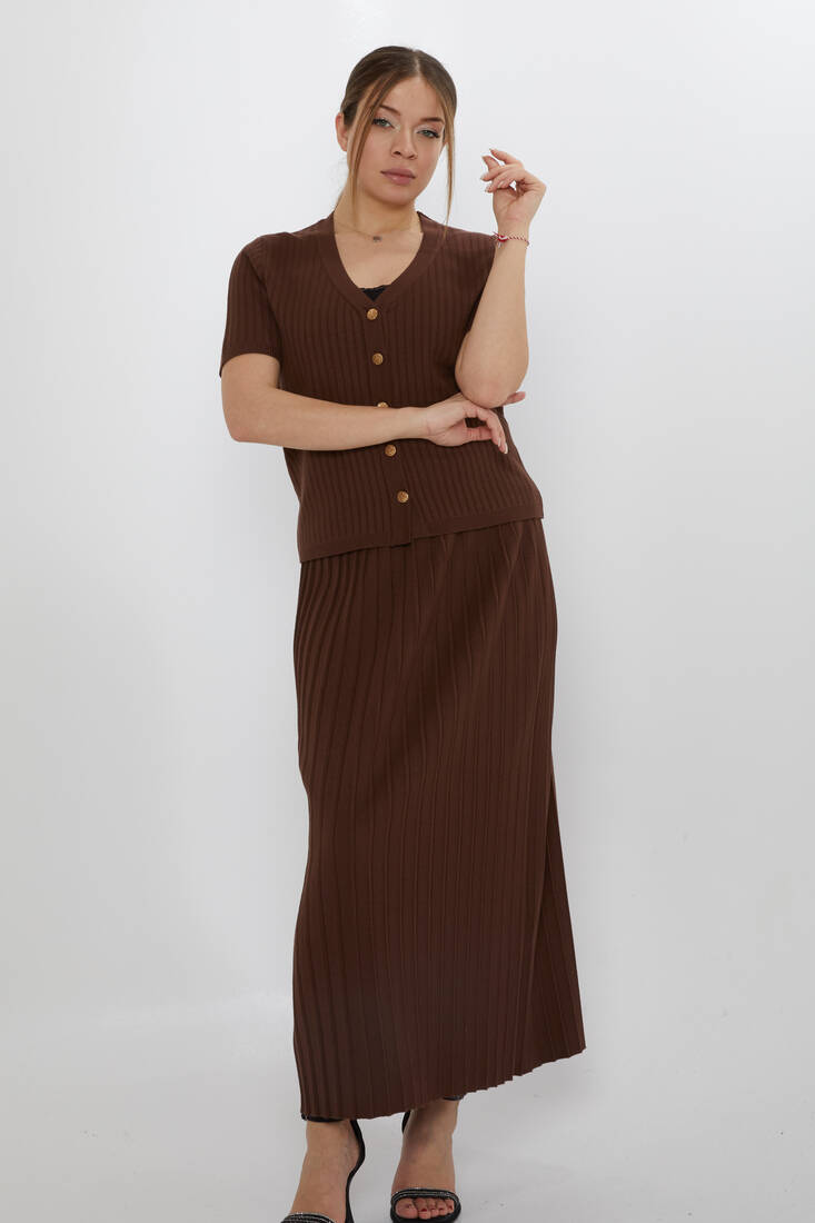 KAZEE - Kadın Triko Hırka Düğme Detaylı Kahve - 30701 | KAZEE