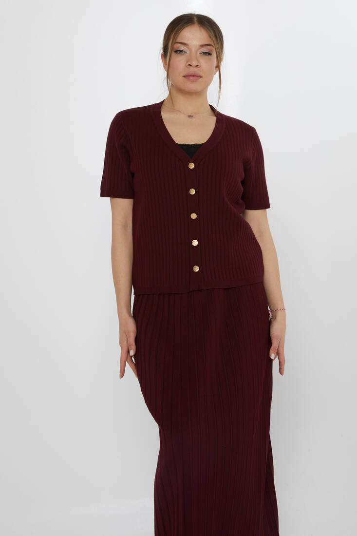 KAZEE - Kadın Triko Hırka Düğme Detaylı Mürdüm - 30701 | KAZEE