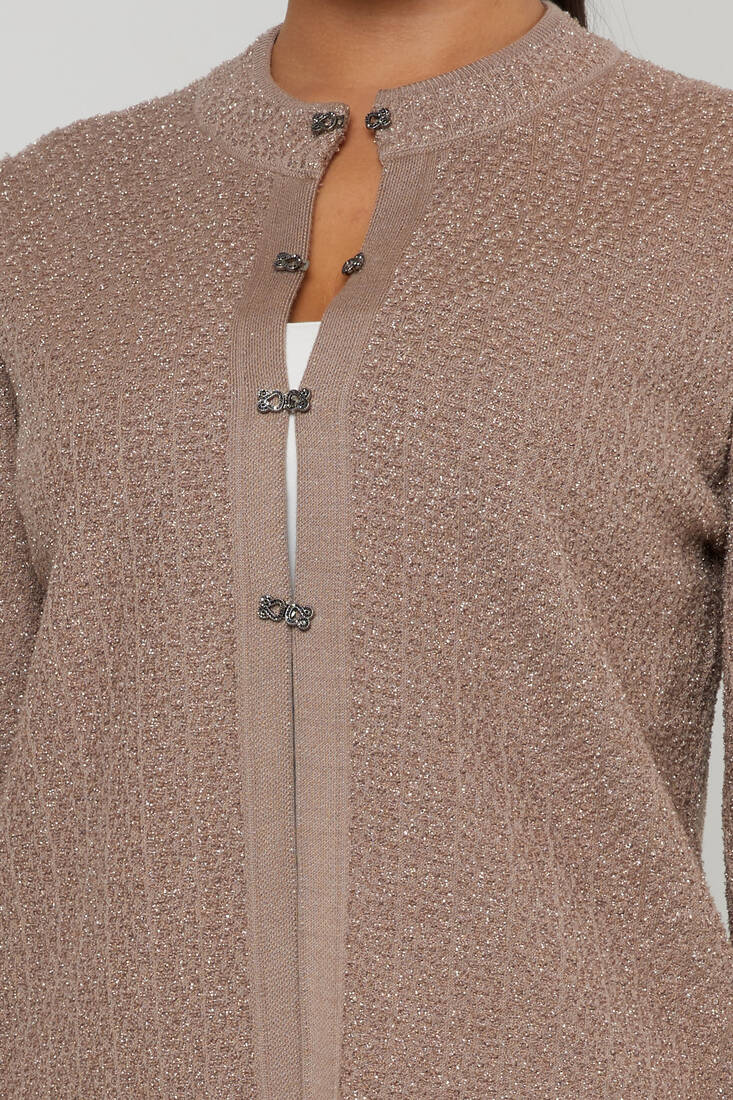 Kadın Triko Hırka Simli Vizon - 30710 | KAZEE Kadın Triko Hırka Simli Vizon - 30710 | KAZEE