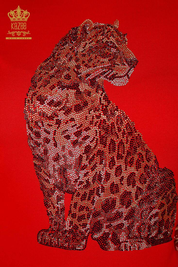 Kadın Triko Kaplan Desenli Kırmızı - 16999 | KAZEE Kadın Triko Kaplan Desenli Kırmızı - 16999 | KAZEE