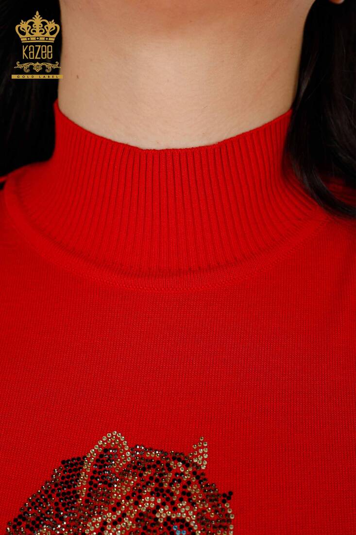 Kadın Triko Kaplan Desenli Kırmızı - 16999 | KAZEE Kadın Triko Kaplan Desenli Kırmızı - 16999 | KAZEE