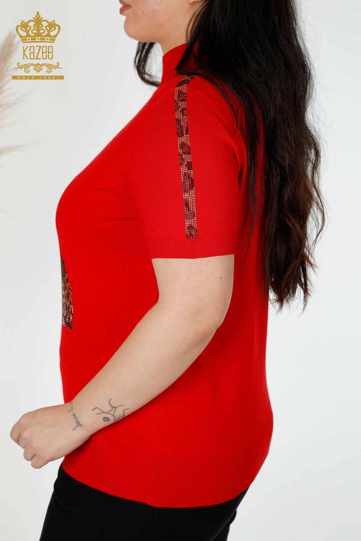 Kadın Triko Kaplan Desenli Kırmızı - 16999 | KAZEE Kadın Triko Kaplan Desenli Kırmızı - 16999 | KAZEE