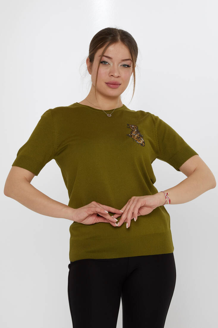 Kazee - Kadın Triko Kaplan Detaylı Koyu Yeşil - 31596 | KAZEE