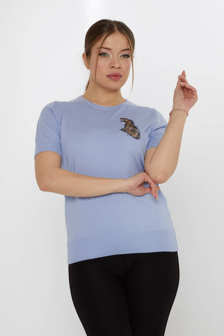 Kazee - Kadın Triko Kaplan Detaylı Mavi - 31596 | KAZEE