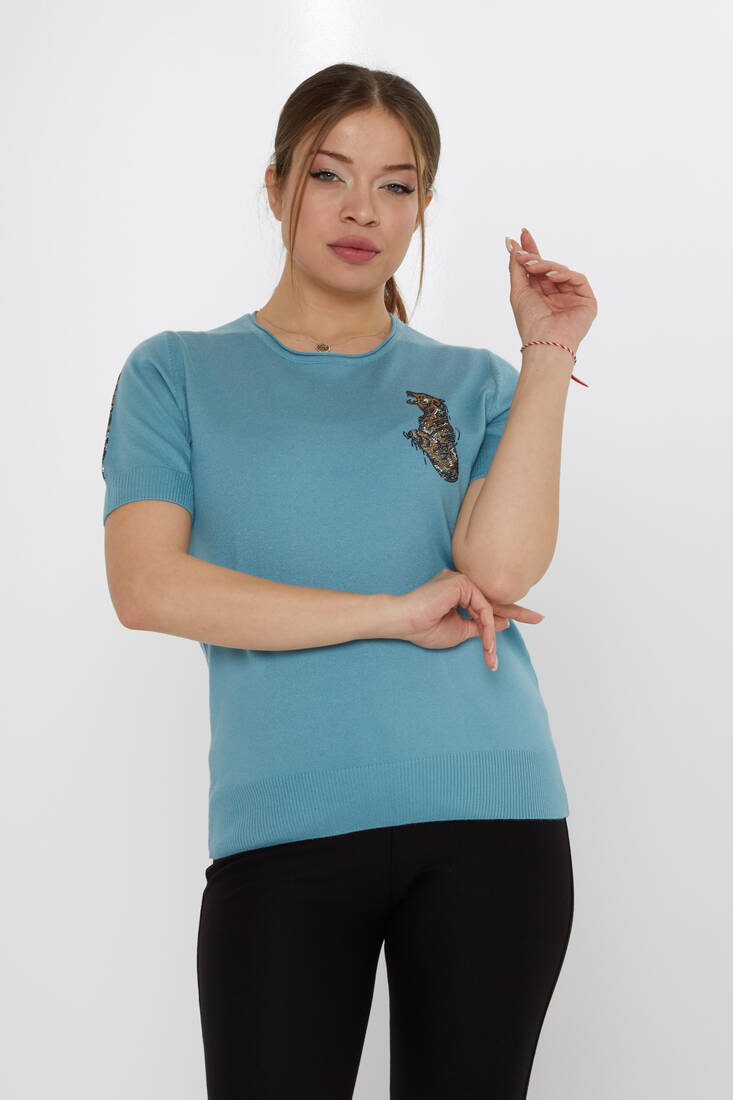 Kazee - Kadın Triko Kaplan Detaylı Mint - 31596 | KAZEE