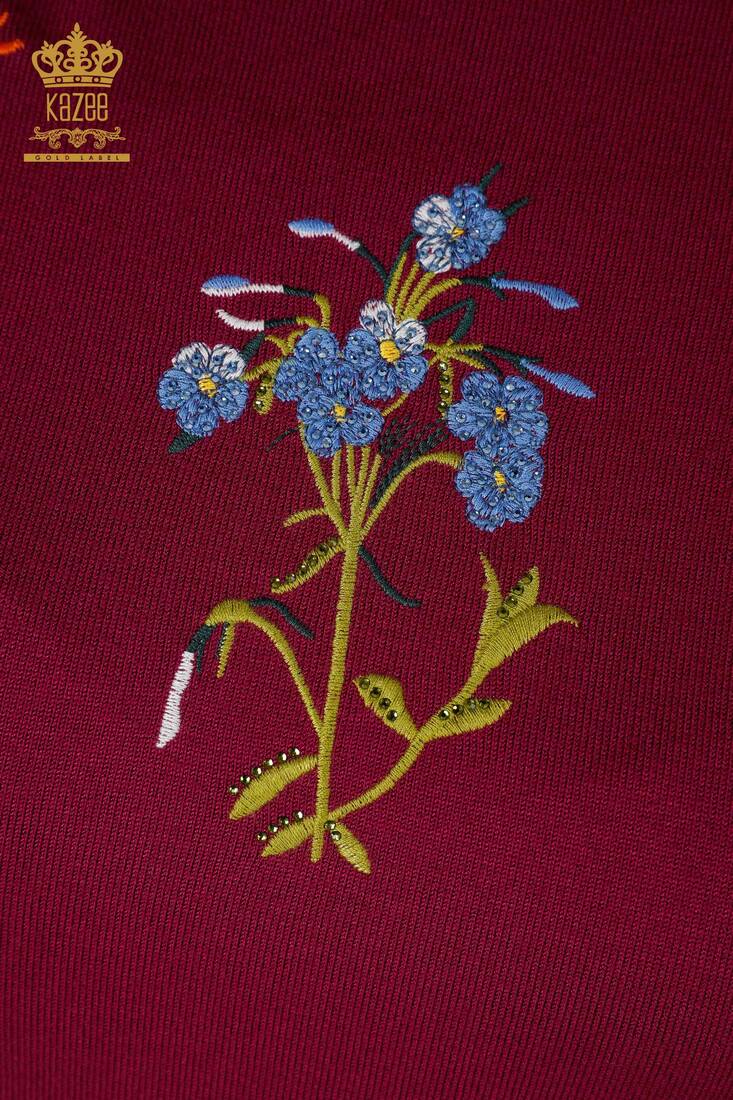 Kadın Triko Kazak Taş İşlemeli Eflatun - 16852 | KAZEE Kadın Triko Kazak Taş İşlemeli Eflatun - 16852 | KAZEE