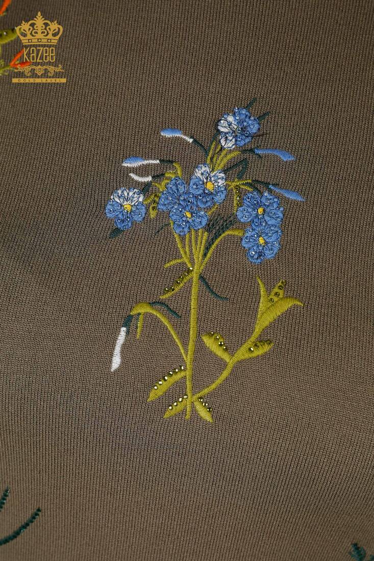 Kadın Triko Kazak Taş İşlemeli Haki - 16852 | KAZEE Kadın Triko Kazak Taş İşlemeli Haki - 16852 | KAZEE