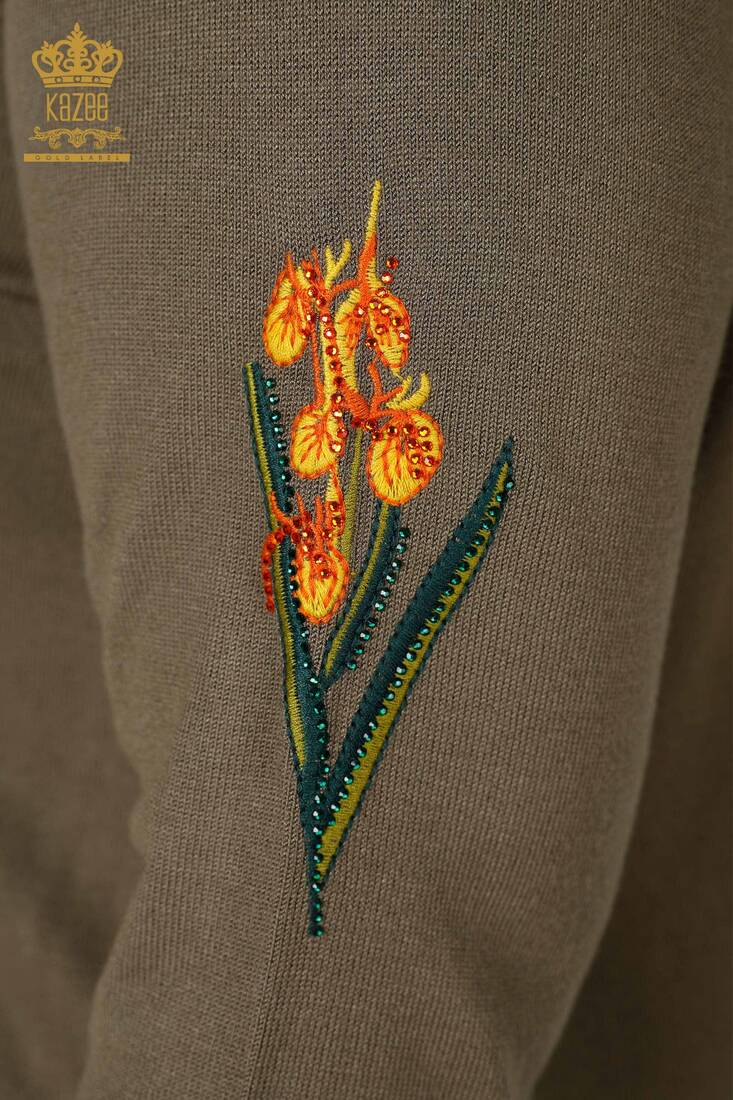 Kadın Triko Kazak Taş İşlemeli Haki - 16852 | KAZEE Kadın Triko Kazak Taş İşlemeli Haki - 16852 | KAZEE