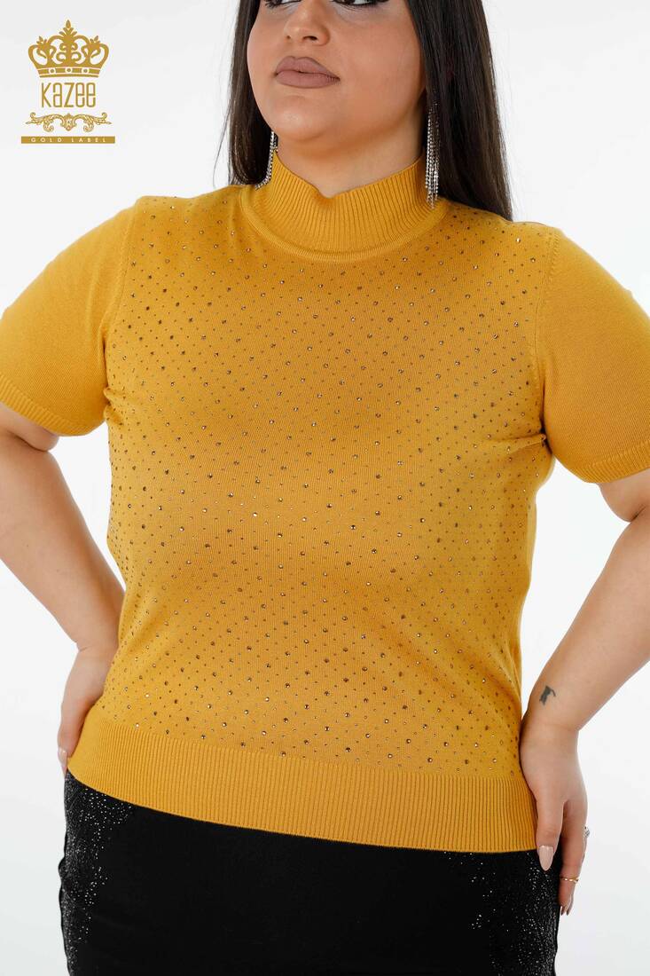 Kadın Triko Kazak Taşlı Safran - 16950 | KAZEE Kadın Triko Kazak Taşlı Safran - 16950 | KAZEE