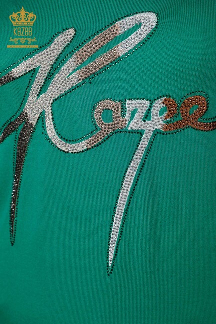 Kadın Triko Kazee Yazılı Yeşil - 16619 | KAZEE - Thumbnail