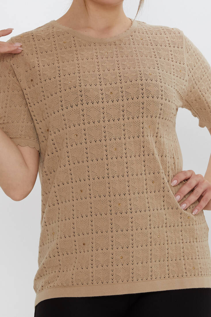 Kadın Triko Kendinden Desenli Bej - 31822 | KAZEE