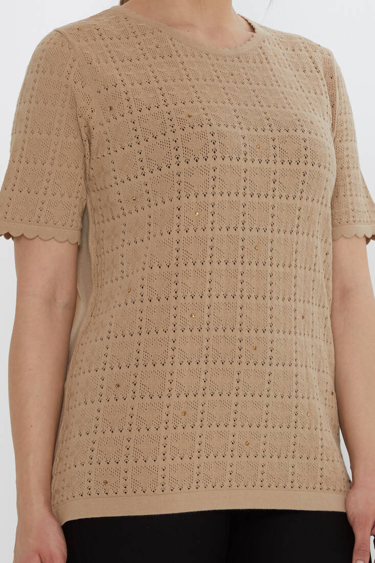 Kadın Triko Kendinden Desenli Bej - 31822 | KAZEE