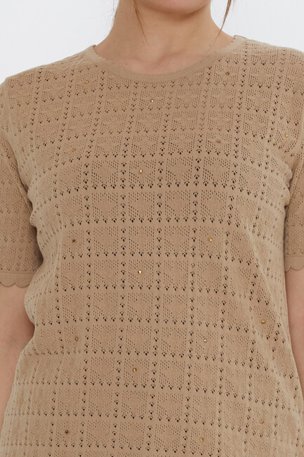 Kadın Triko Kendinden Desenli Bej - 31822 | KAZEE - Thumbnail