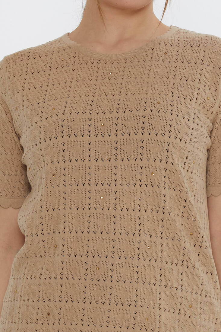 Kadın Triko Kendinden Desenli Bej - 31822 | KAZEE