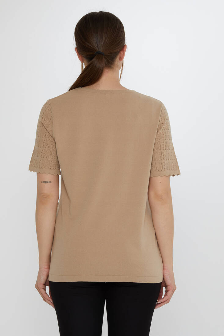 Kadın Triko Kendinden Desenli Bej - 31822 | KAZEE