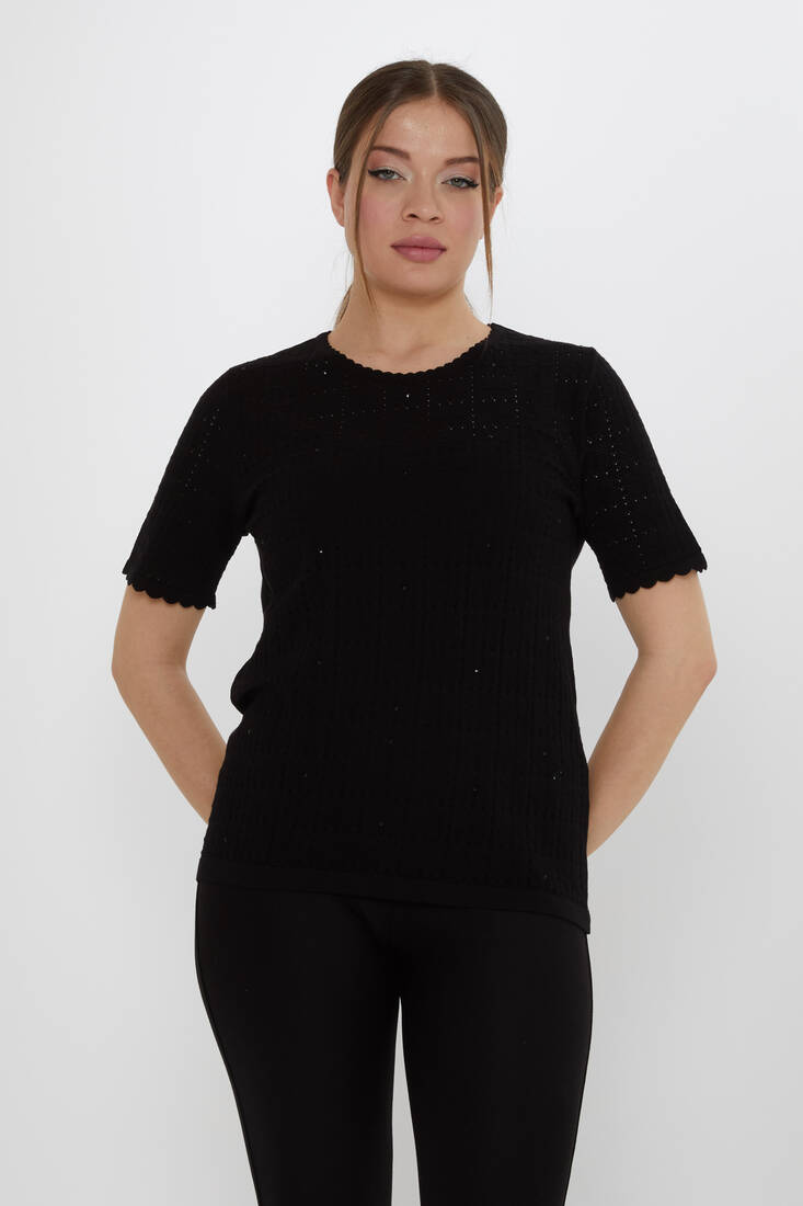 Kazee - Kadın Triko Kendinden Desenli Siyah - 31822 | KAZEE