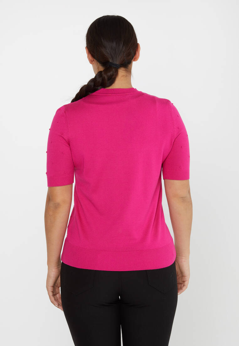 Kadın Triko Kendinden Dokumalı Amerikan Model Fuşya - 30131 | KAZEE Kadın Triko Kendinden Dokumalı Amerikan Model Fuşya - 30131 | KAZEE