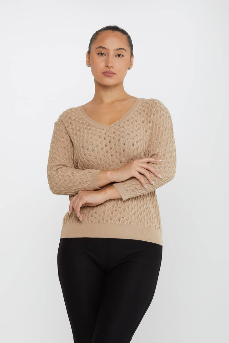 Kazee - Kadın Triko Kendinden Dokumalı Bej - 31247 | KAZEE Kazee - Kadın Triko Kendinden Dokumalı Bej - 31247 | KAZEE