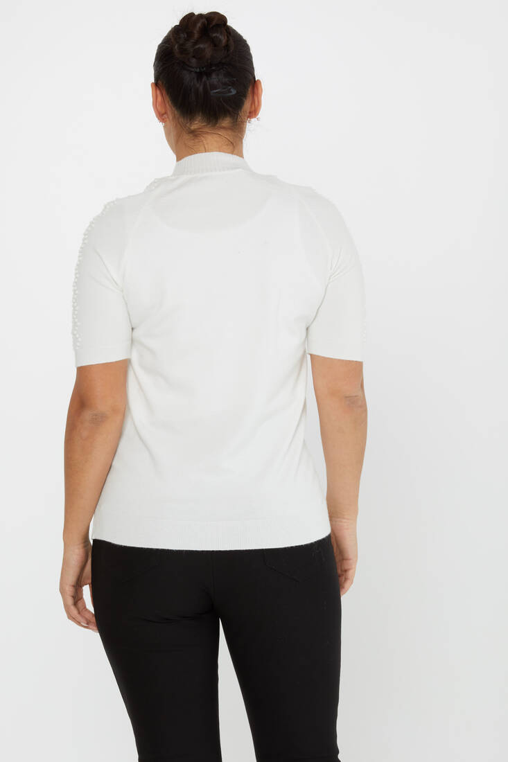 Kadın Triko Kendinden Dokumalı Ekru - 30964 | KAZEE Kadın Triko Kendinden Dokumalı Ekru - 30964 | KAZEE