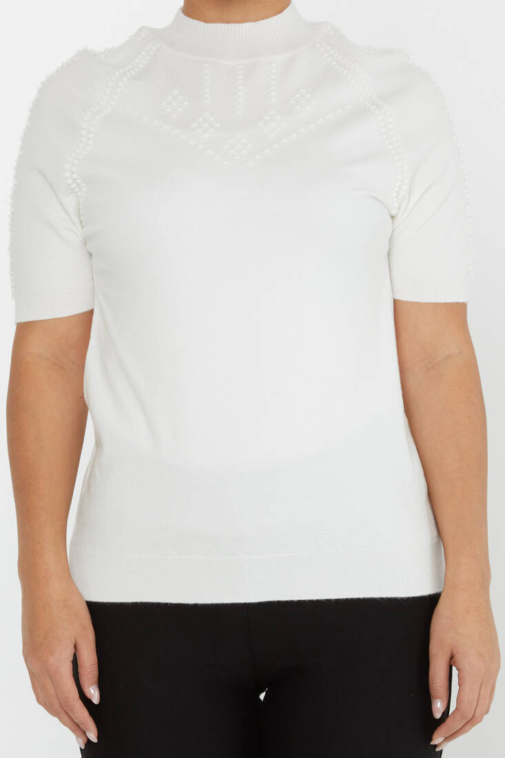 Kadın Triko Kendinden Dokumalı Ekru - 30964 | KAZEE Kadın Triko Kendinden Dokumalı Ekru - 30964 | KAZEE